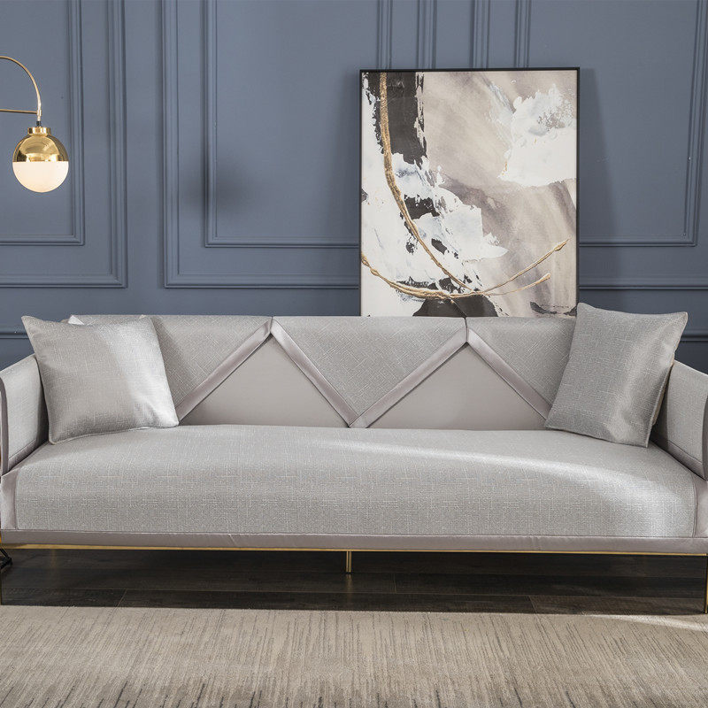 夏季冰丝凉席纯色宽边沙发垫现代简约素色夏凉沙发坐垫靠背扶手巾