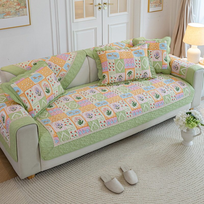 四季全棉防滑沙发垫纯棉简约现代格子坐垫通用皮沙发巾套罩盖布