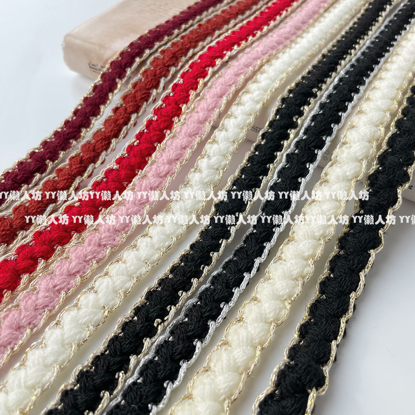 热卖1.4cm宽金边米白黑粉红金色小香风毛线花边精致服装料织带,居家布艺,花边,淘宝优惠券,粉丝福利购,淘宝优惠卷