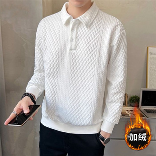 上衣服 Polo领卫衣男士 轻熟风提花翻领Polo衫 男秋冬季 加绒潮牌长袖