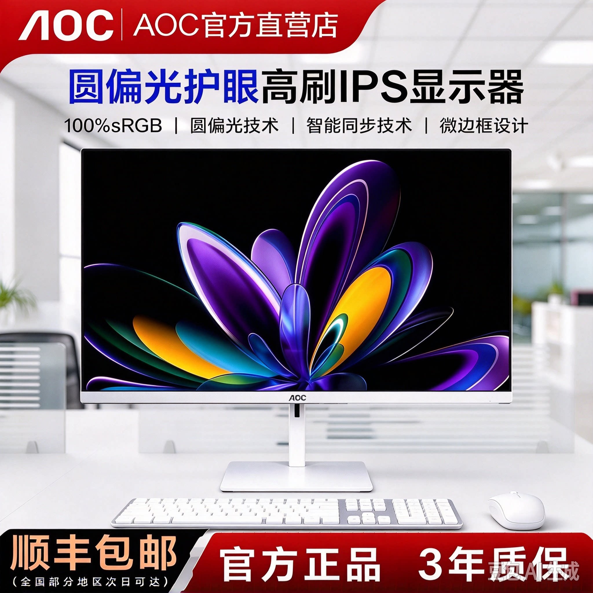AOC 冠捷27英寸电脑显示器白色 2K高清圆偏光护眼IPS电竞升降旋转