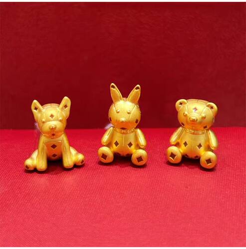 法斗犬转运珠999足金手链情侣菱形格兔子小熊黄金串珠新款礼物