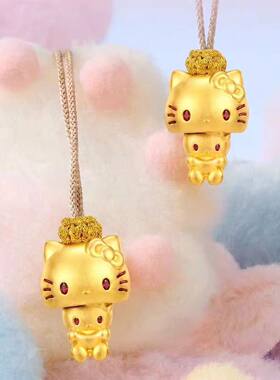999黄金凯蒂猫躲猫猫足金HelloKitty卡通可爱挂坠吊坠硬金送女友