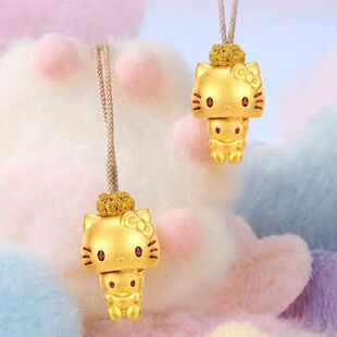 999黄金凯蒂猫躲猫猫足金HelloKitty卡通可爱挂坠吊坠硬金送女友