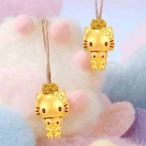 999黄金凯蒂猫躲猫猫足金HelloKitty卡通可爱挂坠吊坠硬金送女友