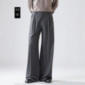 子男宽松秋冬新款 西装 加厚羊毛裤 归文灰色毛呢裤 直筒休闲裤 个性 裤