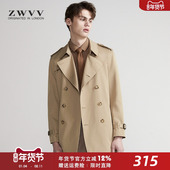 新款 男士 短款 2024秋季 战壕风衣卡其春秋中长款 青年帅气英伦男外套