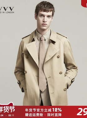 2025秋季男士风衣短款卡其双排扣宽松英伦潮流帅气休闲青年潮外套