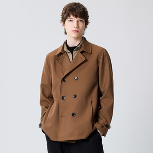 高级感焦糖咖秋季短款风衣男生宽松休闲通勤双排扣复古风男装外套