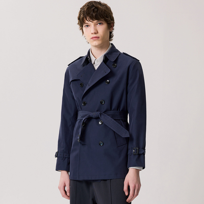 高级感短款男士双排扣战壕风衣