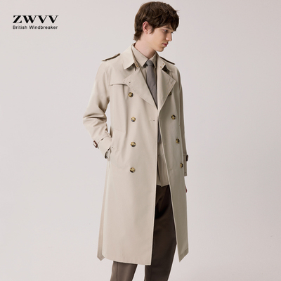 英伦长款过膝春秋防泼水男士风衣