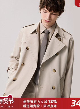 防泼水Trench coat 男士短款战壕风衣英伦休闲双排扣中长款潮外套