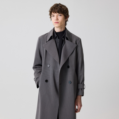 新品系带设计师秋季翻领男士风衣