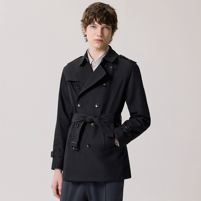 短款战壕风衣防泼水面料真皮扣袢