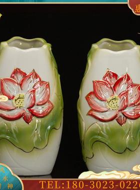 陶瓷佛前花瓶香插供品用具供具摆件家庭寺庙插花瓶子一对