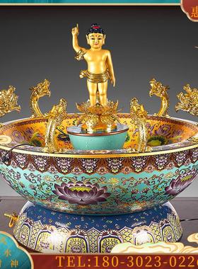 佛具景泰蓝纯铜九龙吐水浴佛盆太子佛浴佛用品浴佛勺【议价】