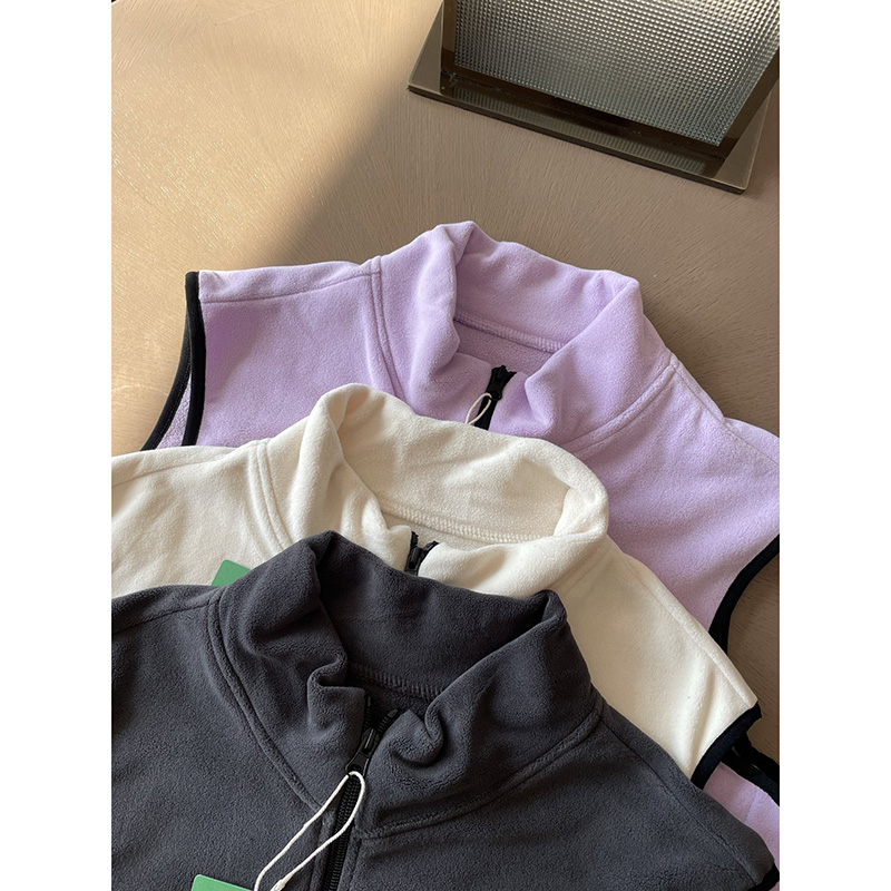 立领撞色拉链设计女士马甲