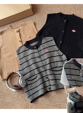 #121320~「方块针织马甲」韩系！简约双翻口袋显瘦女士马甲