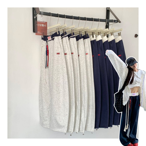 #091932「珍妮挂件两穿裤」韩系！绑带撞色腰显瘦女士休闲弯刀裤