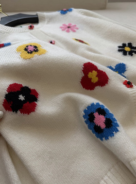 012303~「包邮 春日减龄气息」花朵单排扣设计~女士针织开衫