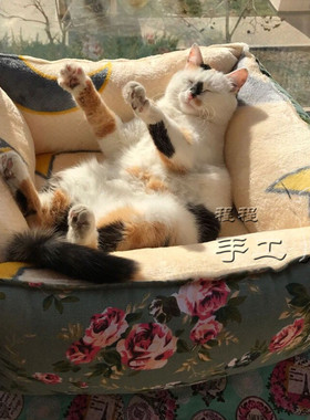 手工猫窝可拆洗深度睡眠猫屋狗窝秋冬加厚猫睡袋纯棉帆布绒