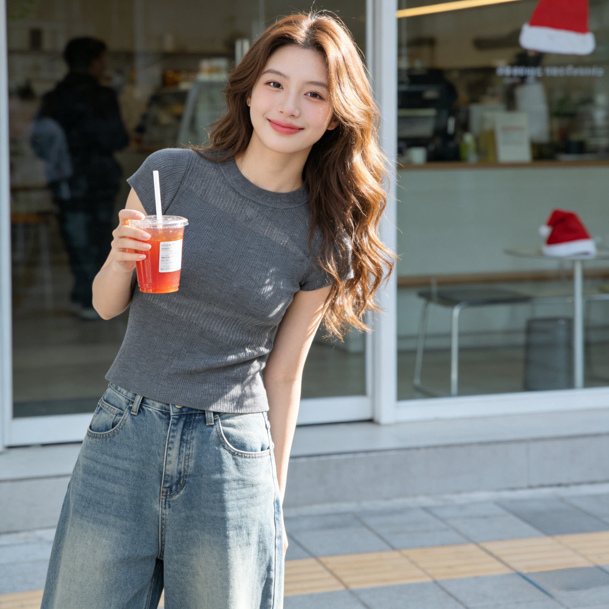 美式灰色正肩短袖针织衫女夏季修身收腰设计感简约别致辣妹上衣潮