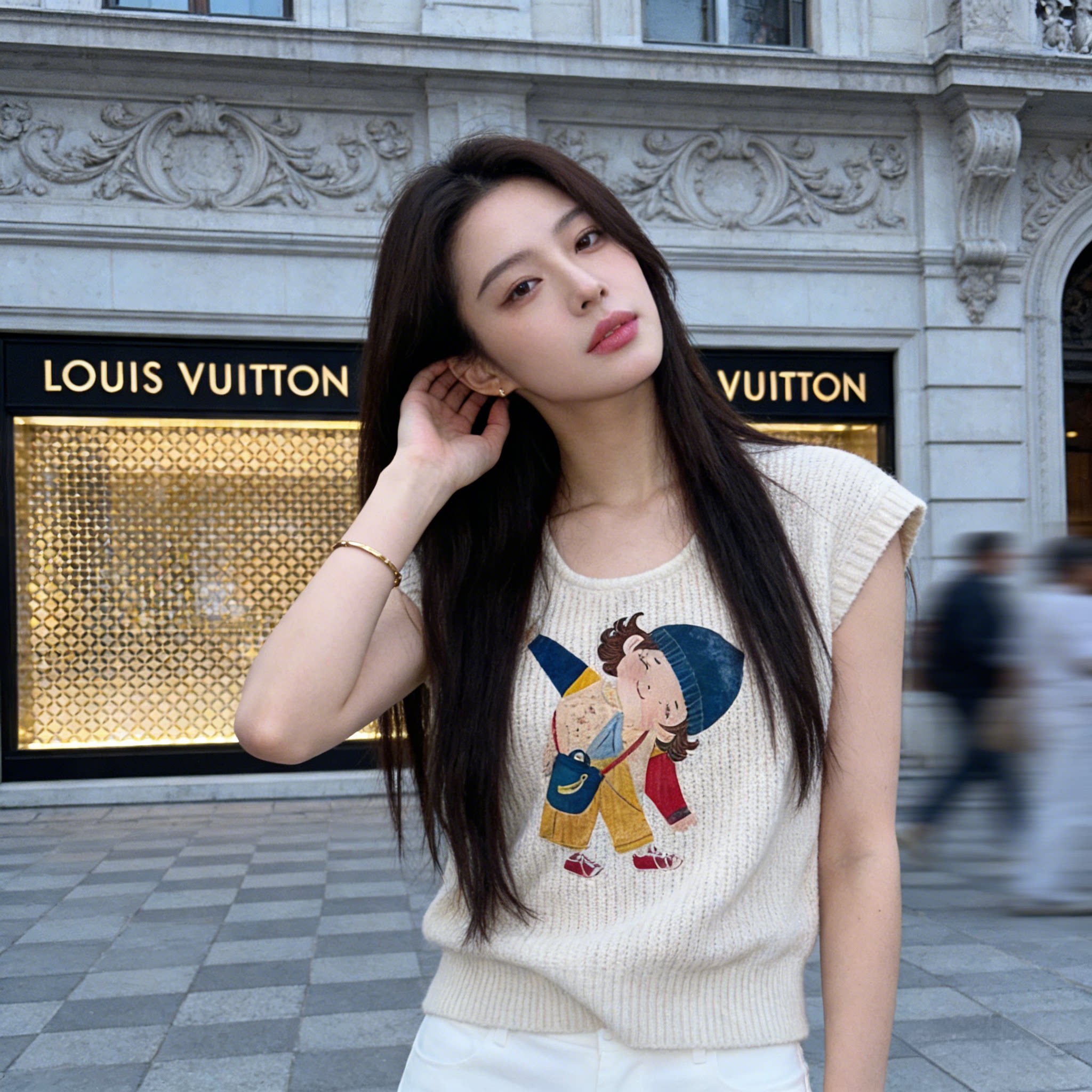 针织衫短袖薄款T恤女夏季巨好看设计感正肩圆领卡通印花短款上衣