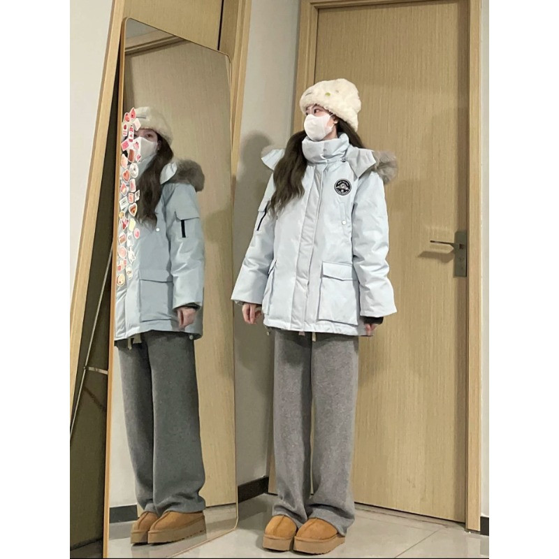 冬季毛领连帽加绒加厚保暖工作港风宽松大码小个子棉服外套女派克