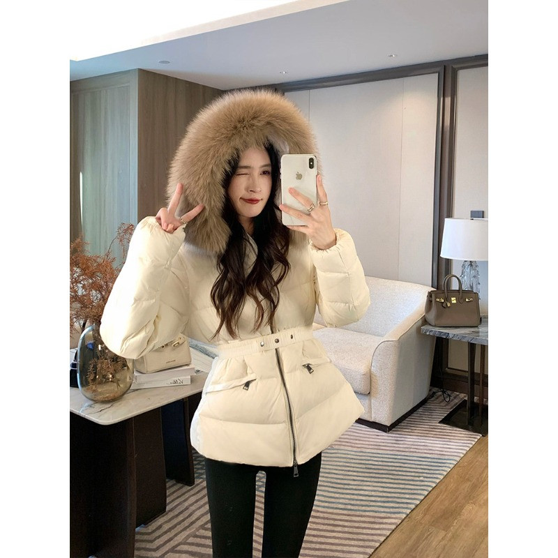 欧货轻奢风连帽大毛领收腰显瘦小个子加厚保暖防寒棉服外套女洋气