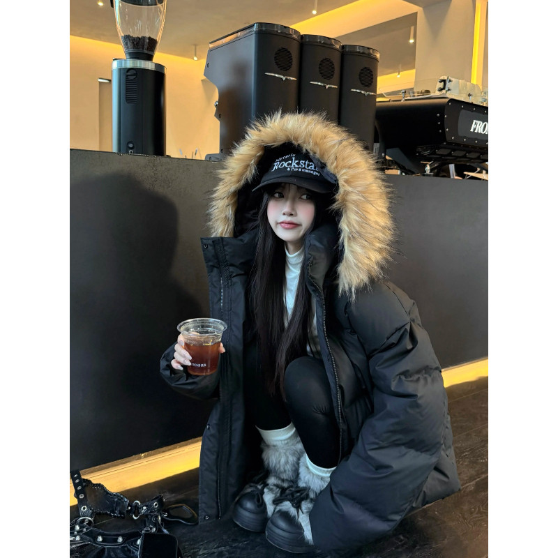 连帽毛领工装加厚保暖防寒棉服外套女百搭气质派克服棉袄洋气休闲