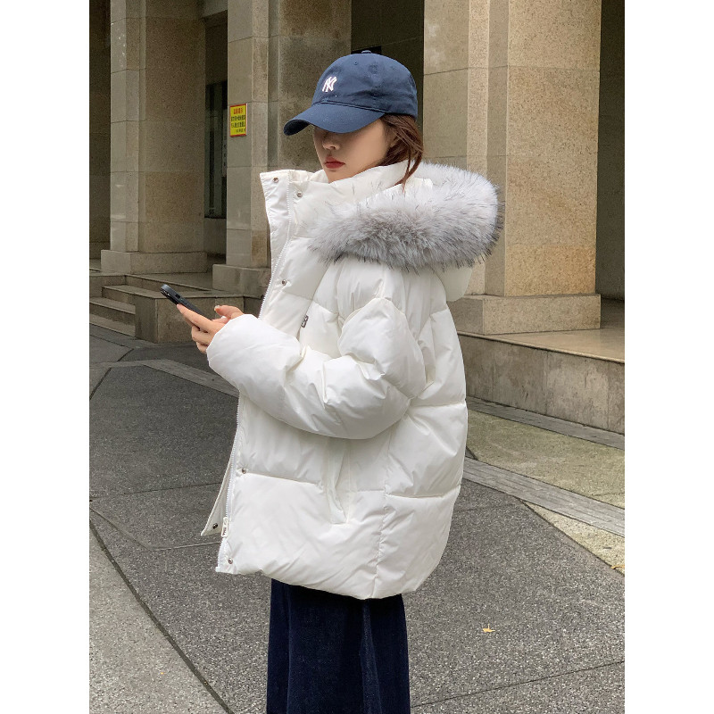 工装连帽毛领港风设计感宽松大码休闲百搭气质棉服外套女派克棉袄