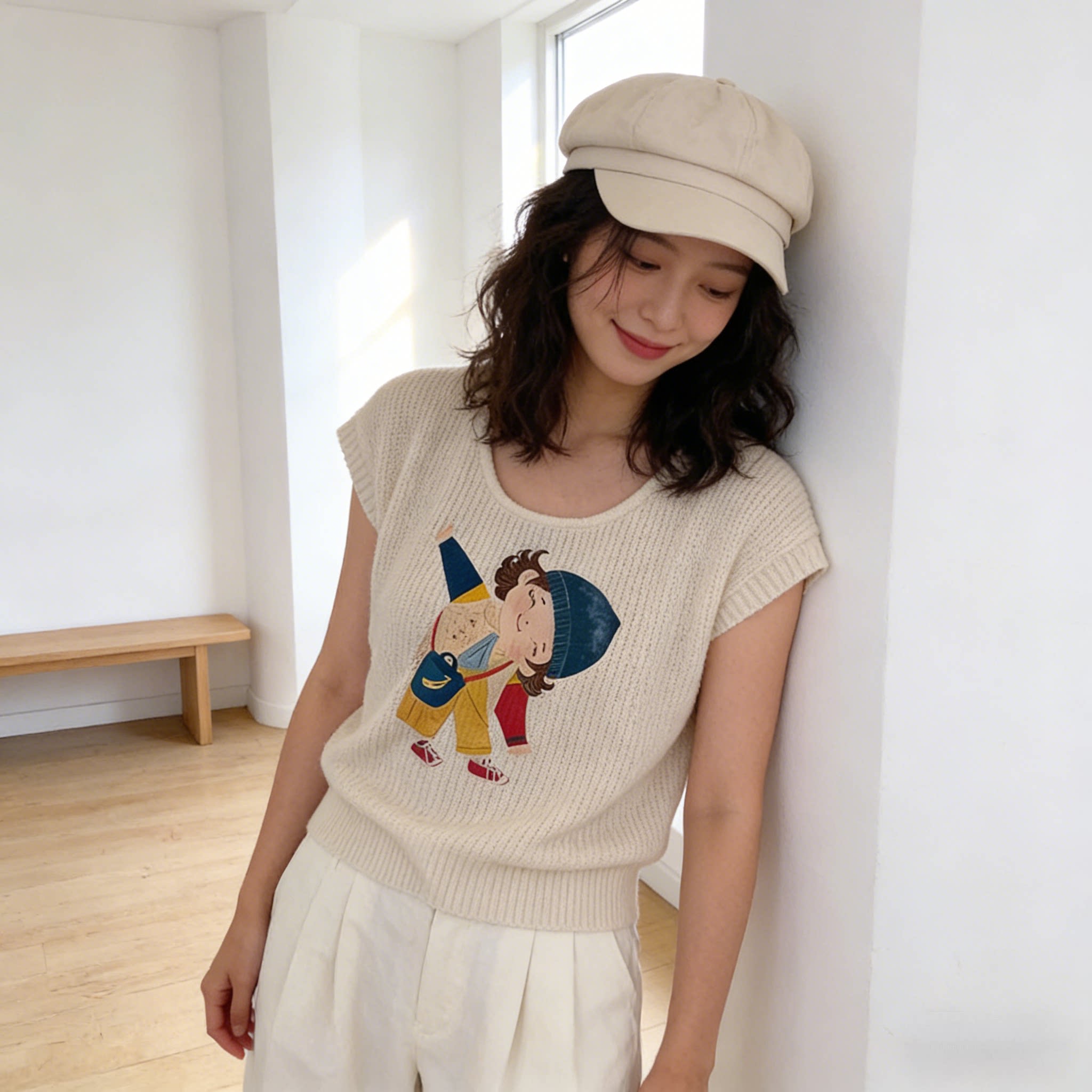 针织衫短袖女t恤夏u领宽松慵懒松弛感时尚白色上衣女2026新款爆款