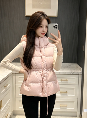 秋冬粉色减龄慵懒风宽松大码小个子加厚保暖连帽棉服马夹外套女潮