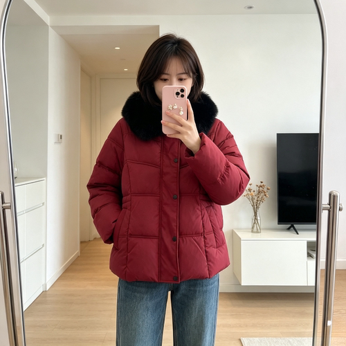 冬季大毛领加厚保暖防寒收腰显瘦小个子翻领气质设计感棉服外套女