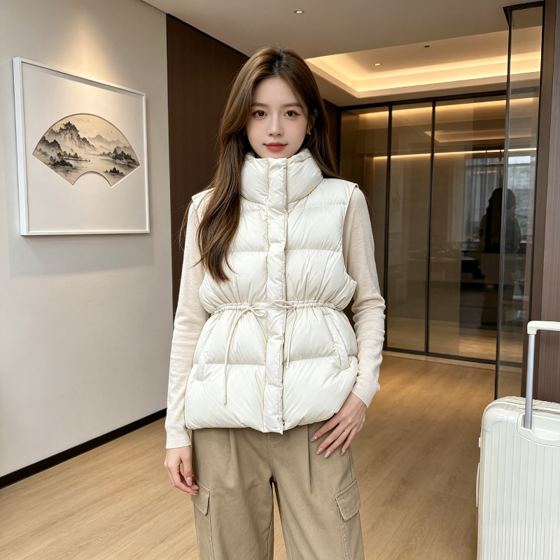 温柔风减龄宽松大码小个子连帽无袖坎肩棉服马夹外套女百搭加厚潮