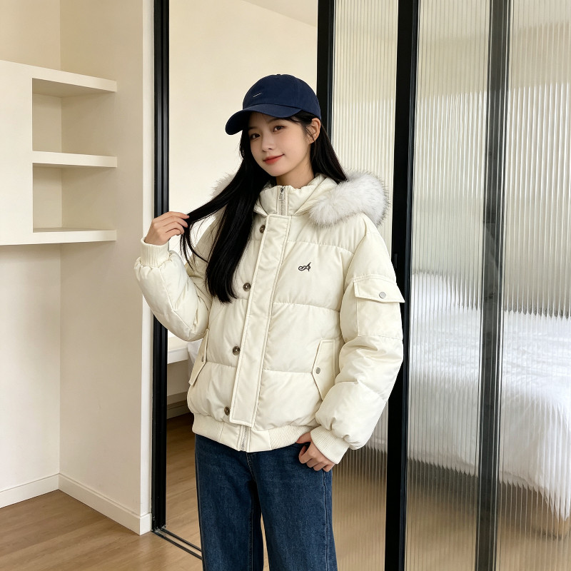 大毛领连帽加厚保暖防寒宽松大码小个子棉服外套女百搭面包服棉袄