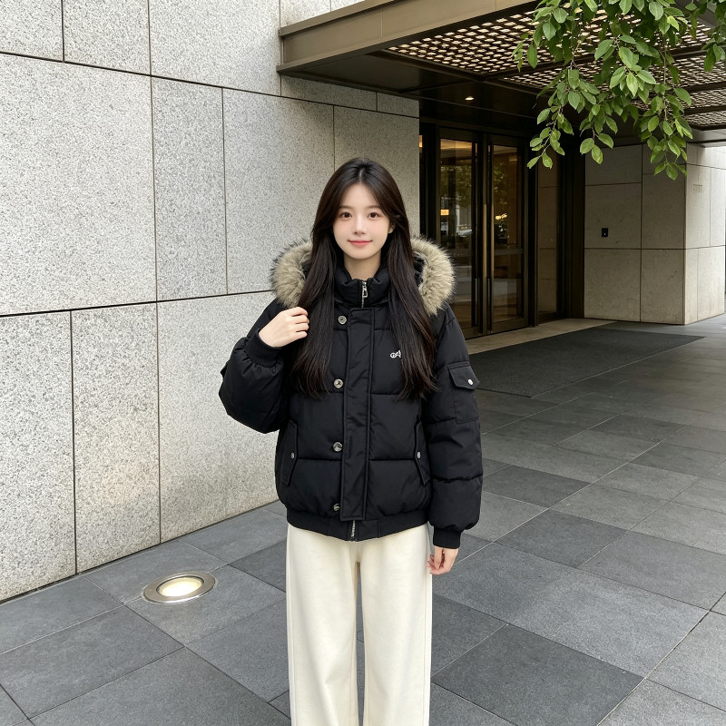 大毛领轻奢气质冬季加厚保暖防寒宽松大码小个子连帽棉服外套女潮