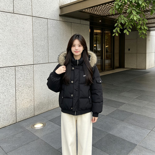 大毛领轻奢气质冬季加厚保暖防寒宽松大码小个子连帽棉服外套女潮