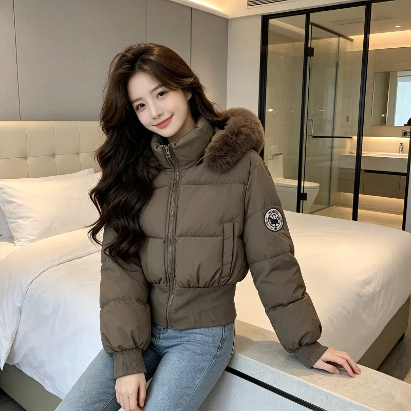 欧货大毛领加厚保暖防寒宽松短款小个子棉服外套女洋气面包服棉袄