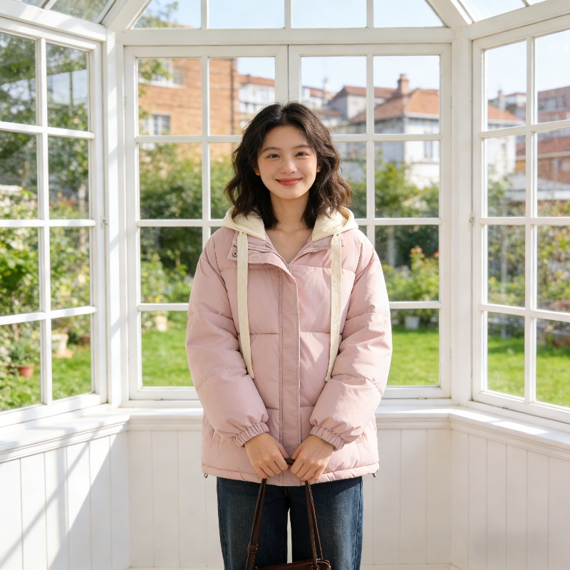 女款秋冬季百搭宽松学生加厚保暖面包服温柔少女风假两件连帽棉服