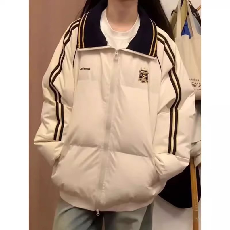 韩版加厚学生百搭外套冬季撞色拼接保暖棉衣宽松男女情侣同款棉服