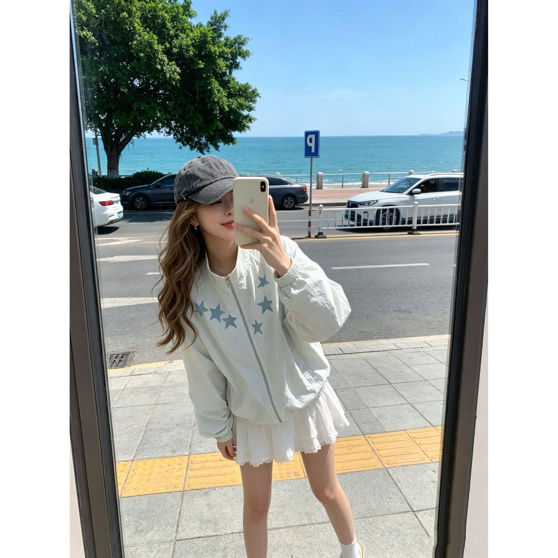 短款星星印花防晒服女夏季宽松慵懒风大码小个子休闲空调衣薄外套