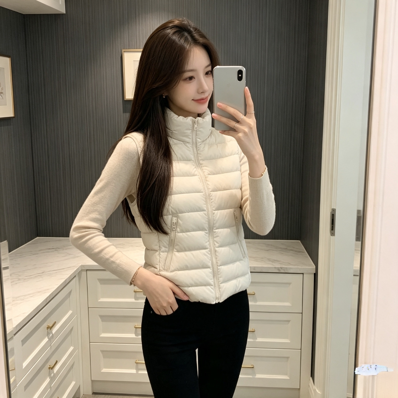轻薄款立领无袖排骨服马夹外套女秋冬修身显瘦小个子棉衣马甲洋气