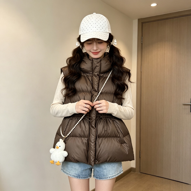 秋冬慵懒风宽松大码连帽无袖坎肩棉服马夹外套女洋气减龄百搭韩版