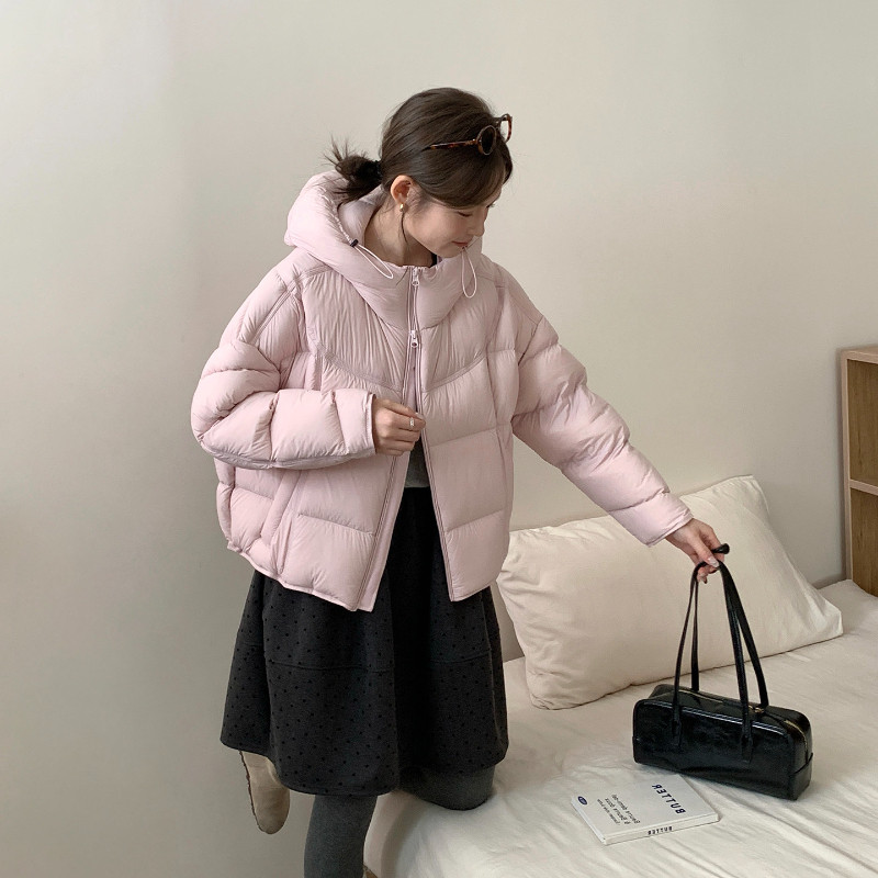 泡芙款粉色减龄连帽设计感休闲慵懒风宽松小个子棉服外套女面包服