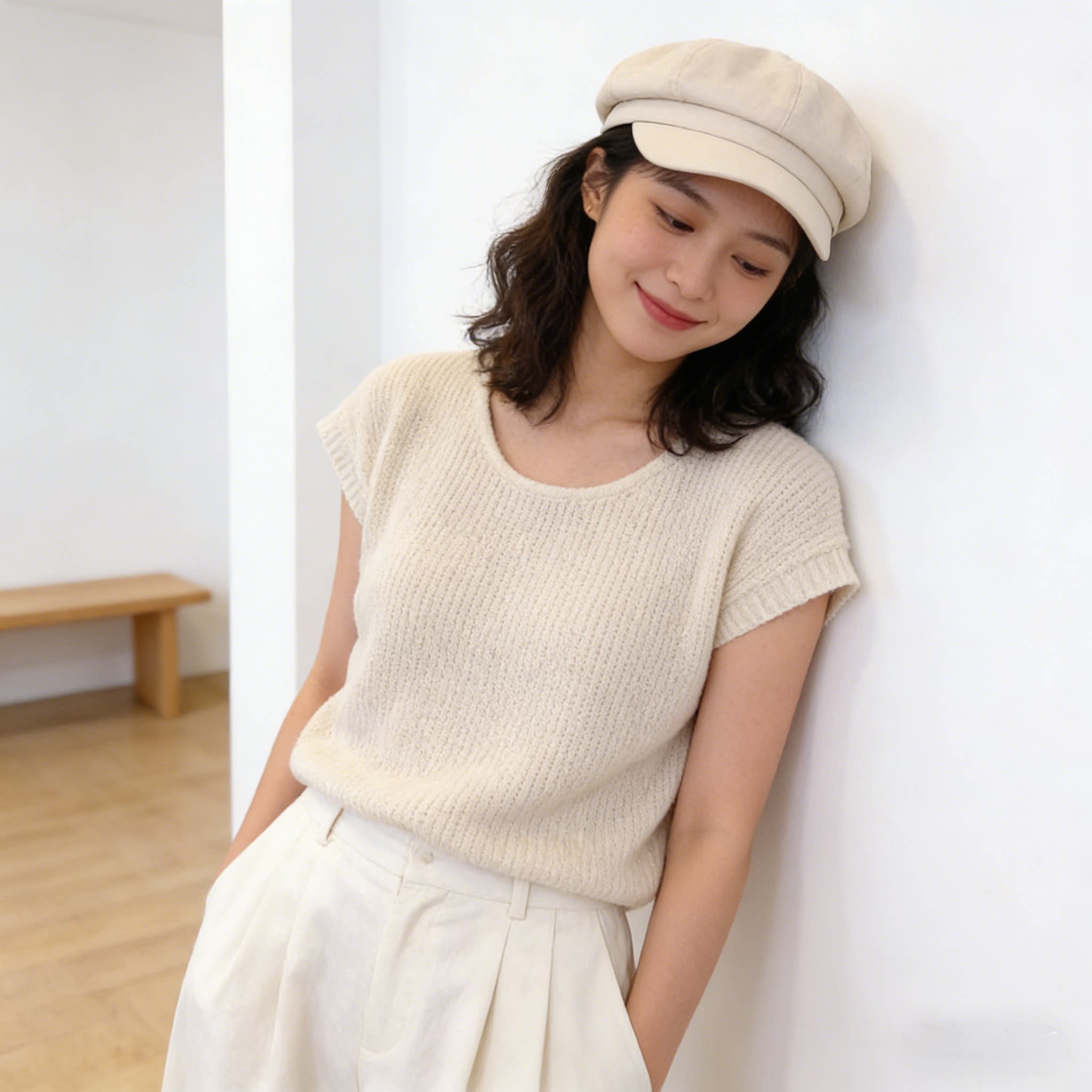 u领正肩短袖针织衫上衣女夏季薄款冰丝透气轻奢风洋气休闲T恤背心