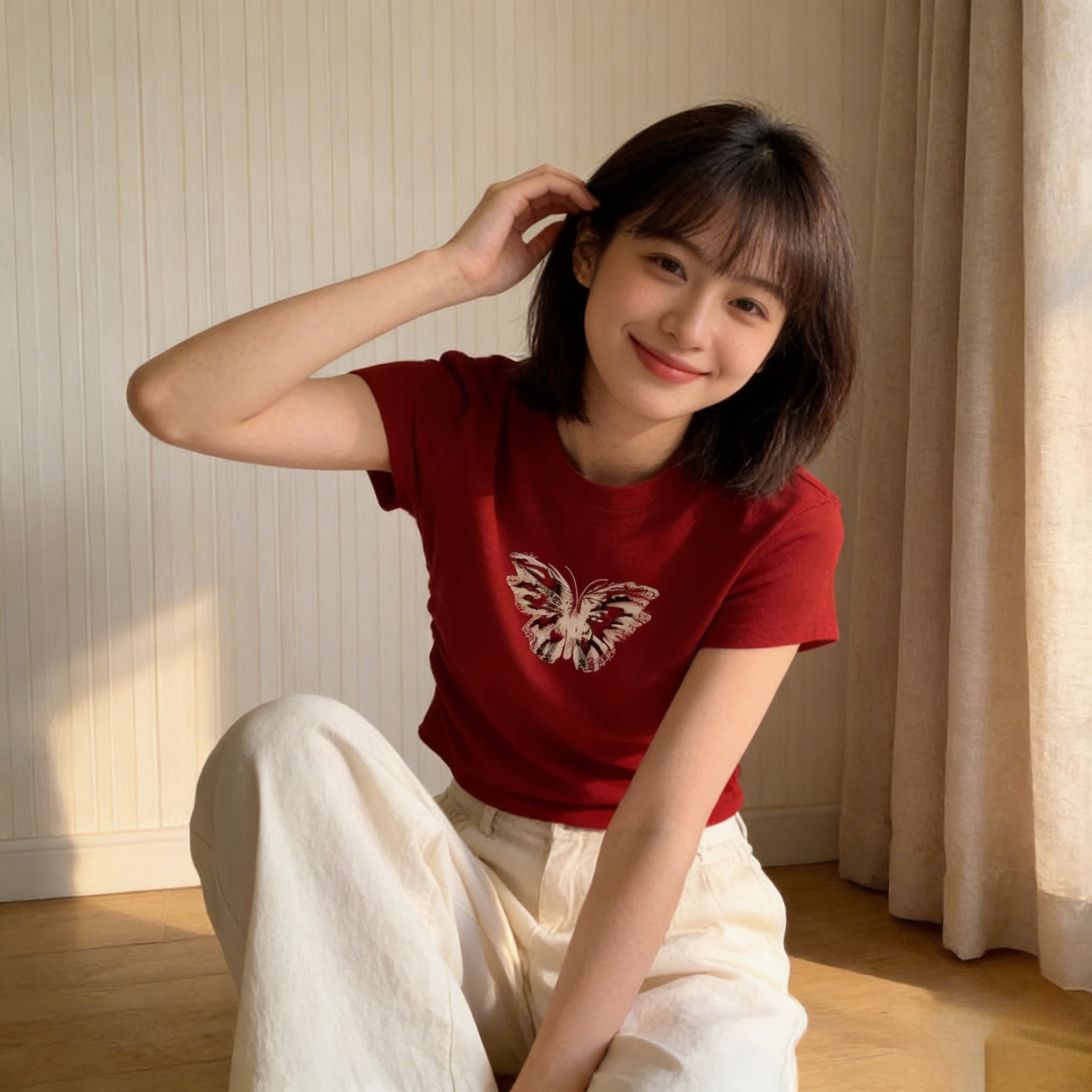 小众设计感纯棉正肩短袖T恤女夏季新款高级感褶皱收腰短款ins上衣