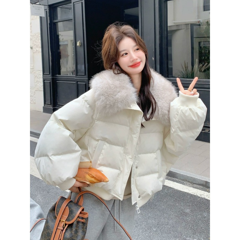 大毛领轻奢翻领短款休闲宽松小个子棉服外套女保暖面包服洋气百搭