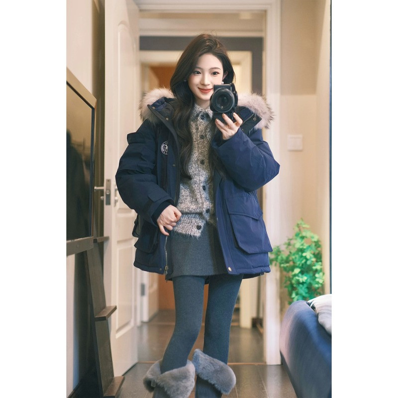 冬季工装连帽加厚保暖防寒宽松大码小个子百搭棉服外套女派克棉袄