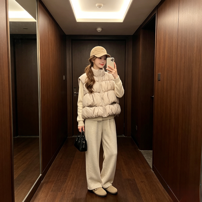 欧货秋冬设计感短款宽松大码小个子立领无袖坎肩棉服马夹外套女潮